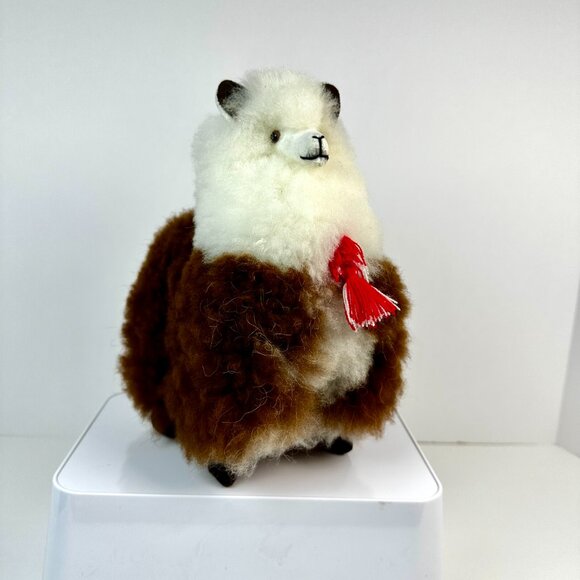 Handmade Stuffed Llama – 100% Natural Llama Wool, Brown & Ivory, Made in Peru - Picture 2 of 12